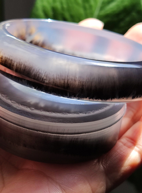 玛瑙印象 薄雾森林 天然发丝玛瑙手镯 高冰意境树林景观 收藏级