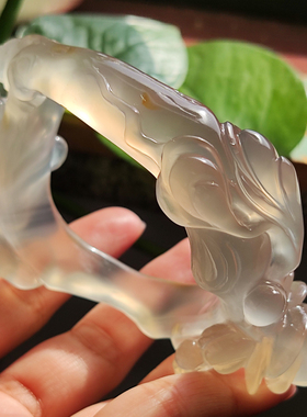 纯天然逊克江料北红玛瑙雕花手镯 收藏级绝品冰胶感 超强荧光57