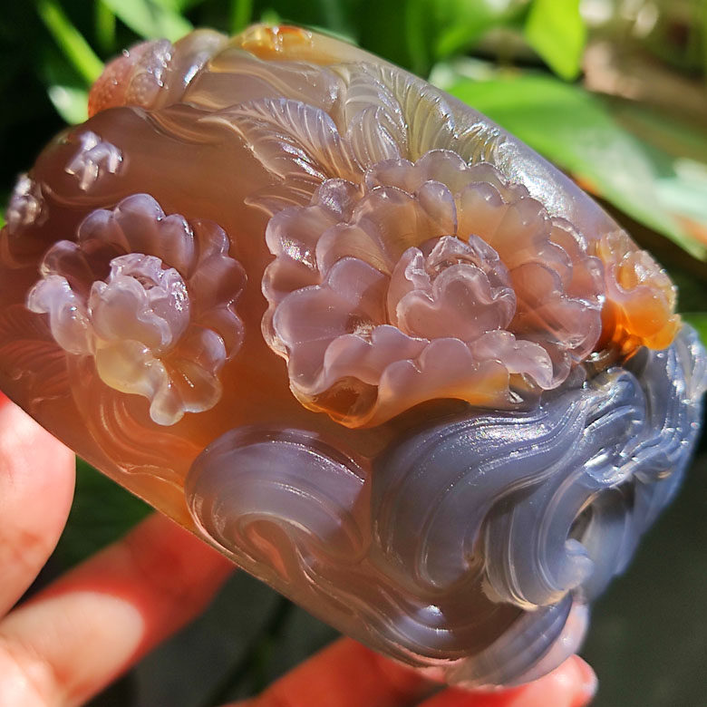 玛瑙印象 纯天然玛瑙雕刻手镯 珍藏级传承镯子 稀有轮胎蓝粉色62