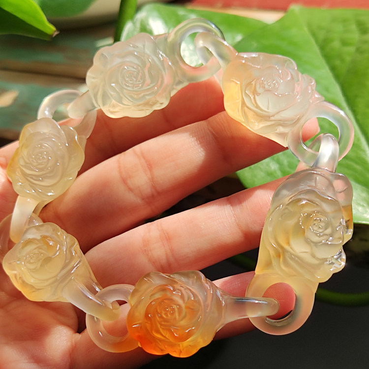 玛瑙印象 牡丹花手链 天然稀有江料北红鬼工环手镯绝色胶质荧光58