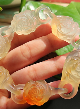 玛瑙印象 牡丹花手链 天然稀有江料北红鬼工环手镯绝色胶质荧光58