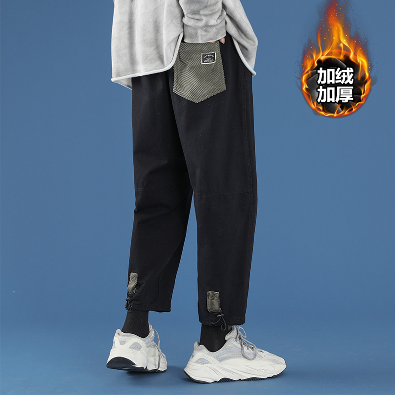 Winter 2020 new large men's Hong Kong style mengma special agent's pants with drawstring and plush