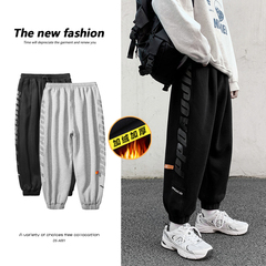 冬季新白牆港風大碼男字母印花加絨加厚休閒褲衛褲