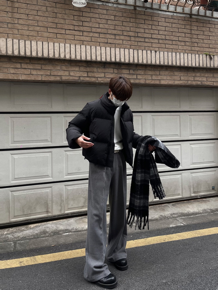 TAICHIISM 화이트 덕 다운 스탠드 칼라 다운 재킷 짧은 와이드 박시 재킷 남성용 두꺼운 따뜻한 클린핏 재킷