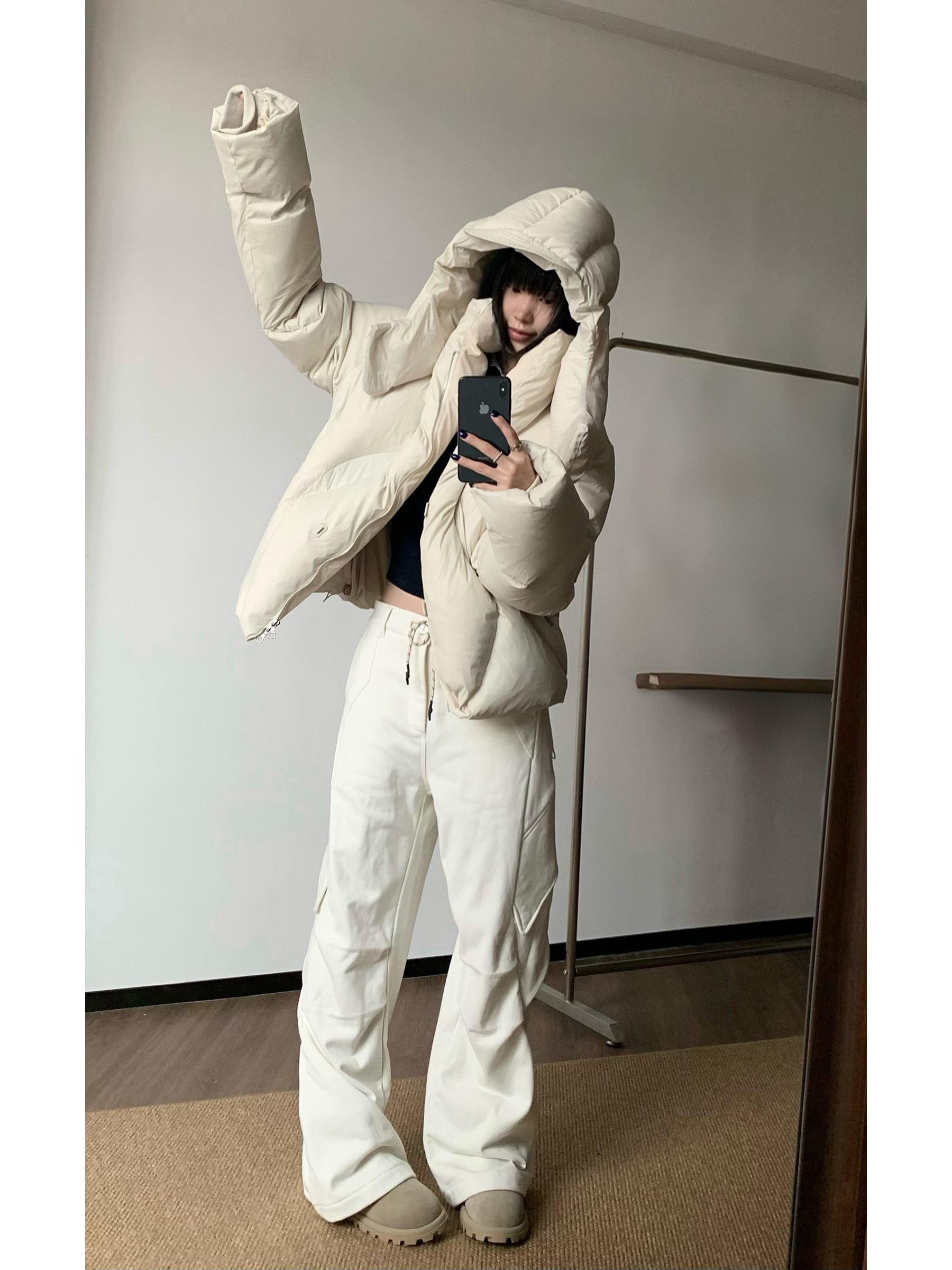 TAICHIISM 화이트 오리 다운 재킷 해체 디자인 탈착식 후드 빵 코트 남성용 따뜻한 방풍 다운 재킷
