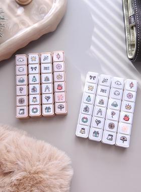 【Bring Q】原创六联按压印章可爱浸透印章手帐M5活页迷你打卡