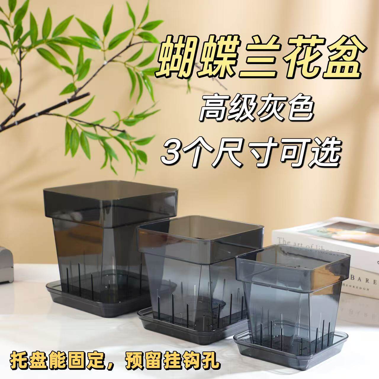 识兰蝴蝶兰专用方形花盆高级灰色洋兰适合新手四面透气