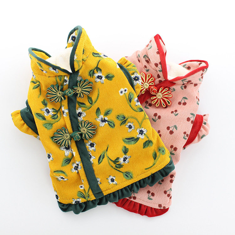 狗狗衣服旗袍唐装加厚秋冬装宠物泰迪小鹿犬比熊两脚衣小型犬唐装