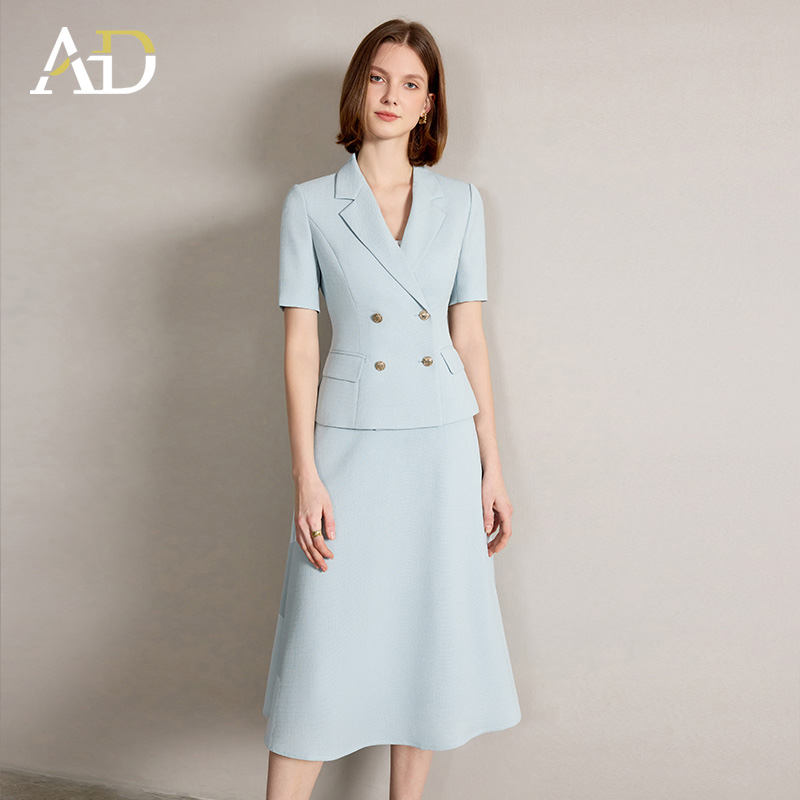 AD夏季西装套装女2025新款清新蓝色半身伞裙两件套职场通勤女装