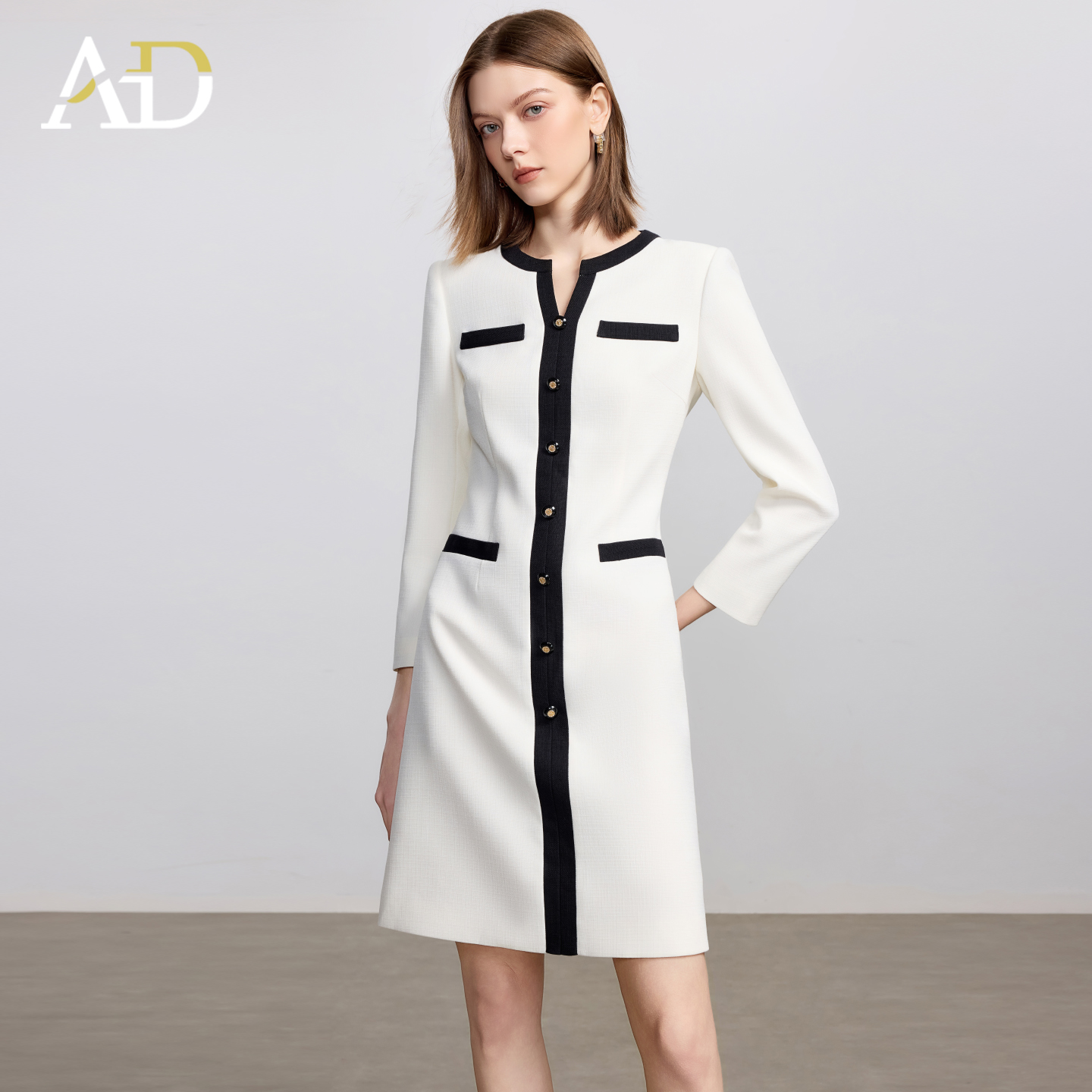 AD黑白撞色西装裙法式小资连衣裙