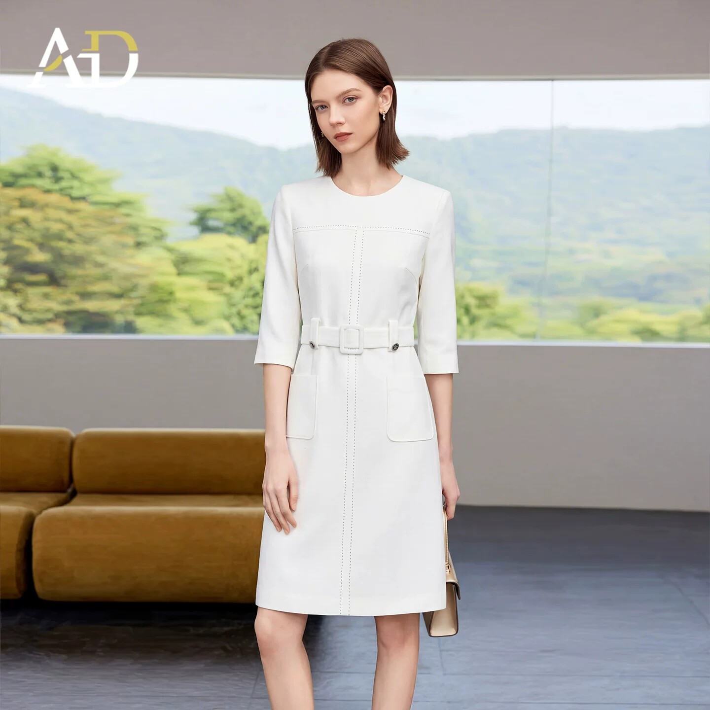 AD高知得体连衣裙女夏2026新款轻奢高级感女神范正式场合白色裙子