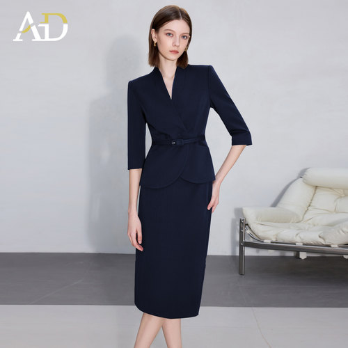 AD藏青色七分袖西装套装女职业装