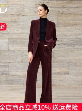 AD高级感通勤气质正装女2025新款时尚一粒扣灯芯绒红色职业装套装