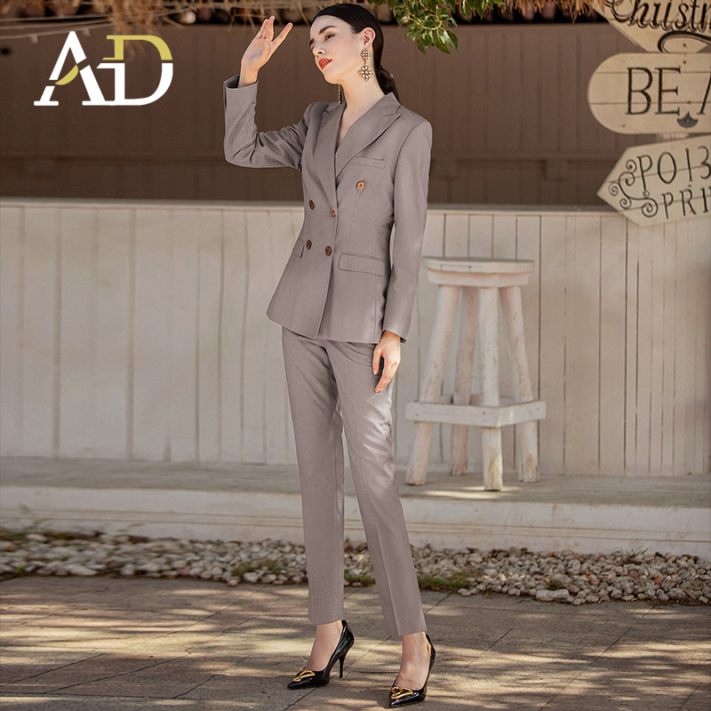 AD高端商务职业装女修身显瘦春秋西服正装时尚工装灰色西装套装裤
