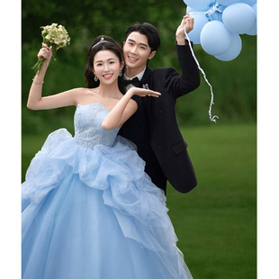 晚礼服超仙女气质名媛轻奢高级感蓝色学生日成人礼艺考公主裙年会