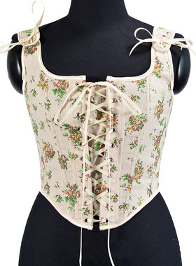 早春新款21628法式绑带胸衣黄色蔷薇印花叠穿马甲背心女上衣