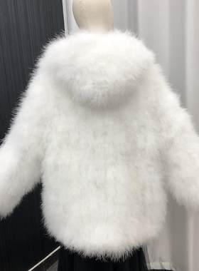 外贸跨境加大加肥女皮草毛毛外套鸵鸟毛火鸡毛加厚加棉阔版欧美