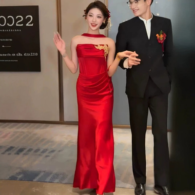 红色抹胸敬酒服新娘小众高级感晨袍新中式订婚礼服答谢宴回门便装