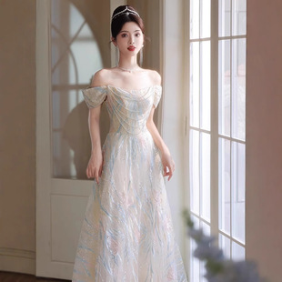 晚礼服女一字肩绝美高端轻奢小众宴会高级感成人礼秋冬艺考仙女裙