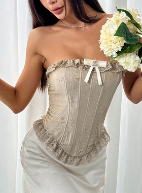 法式风跨境外贸木耳蕾丝花边纯欲甜辣鱼骨背心女装抹胸上衣71015