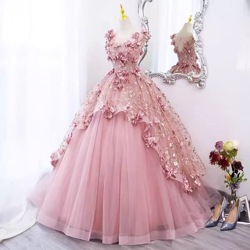 艺考2025惊艳豆沙粉高端演出服成人礼晚礼服走秀主持显瘦婚纱礼服图片