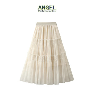 2024春款 半身裙D9902 木耳边网纱松紧显瘦仙女蛋糕裙大摆中长款