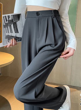 灰色冰丝西装裤女春夏新款胖mm超大码显瘦直筒裤宽松阔腿拖地裤子