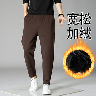 弹力运动哈伦裤 简约加绒男士 萝卜裤 宽松弹力流行小脚长裤 男 休闲裤
