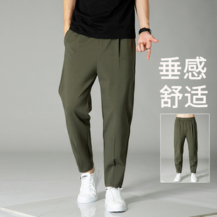 弹力松紧腰运动休闲裤 宽松内抽绳百搭小脚军绿色萝卜裤 哈伦裤 男士
