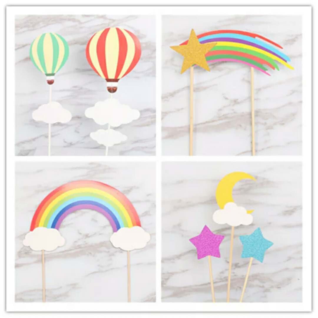 蛋糕装饰大彩虹生日蛋糕装饰彩虹插牌 雨后彩虹热气球插牌