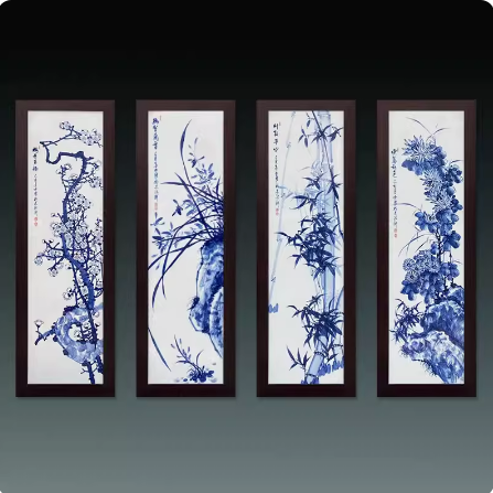 景德镇手绘瓷板画青花梅兰竹菊