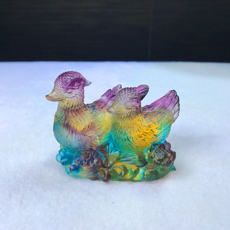 永浴爱河琉璃小鸳鸯摆件一对结婚礼物家居装饰品客厅卧室工艺摆设