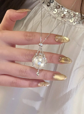 捕梦网爆闪镶钻网兜珍珠项链轻奢