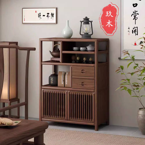 中式实木餐边柜多宝阁黑胡桃木茶叶柜小置物收纳展示柜博古架书架