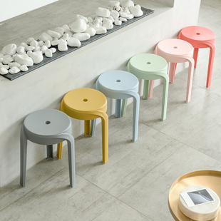 森川家具创意加厚塑料凳子可叠放家用小户型收纳圆凳简约餐厅备用