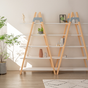 森川家具书架简约现代实木落地置物架客厅创意设计北欧家用陈列架