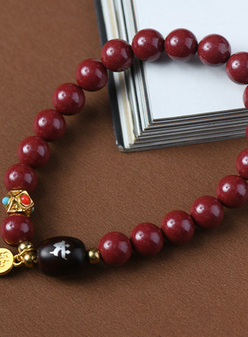 朱砂手串本命年属兔镶嵌银守护神文殊菩萨男女士实用礼物批发
