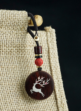 黑檀木镶嵌螺钿工艺品一鹿平安汽车挂饰女鹿鹿平安吊坠钥匙扣挂件
