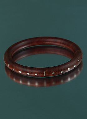 紫檀木镶银手镯紫檀镶嵌国风称星实木圆镯子黑檀称心如意手环饰品