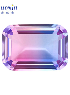 粉蓝渐变仿西瓜碧玺玻璃裸石长方倒角车平 拼接石小八角戒面BX15