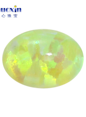 荧光绿色椭圆形欧泊石 蛋形平底素面人造彩色澳宝OPAL宝石裸石#51