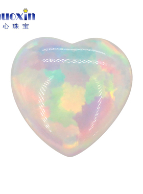 白欧泊心形人造欧泊石OPAL 七彩平底素面桃心形澳宝戒面镶嵌#17B1