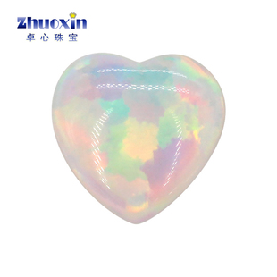 白欧泊心形人造欧泊石OPAL 17B1 七彩平底素面桃心形澳宝戒面镶嵌