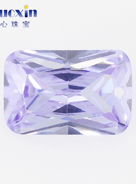 长方倒角车花变蓝色锆石中间单孔 带孔小八角人造cz宝石戒面裸石