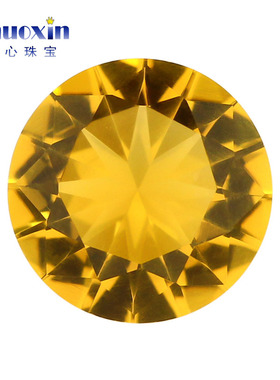 深金黄色玻璃圆形裸石戒面 人造深金黄玻仿真钻尖底饰品配件