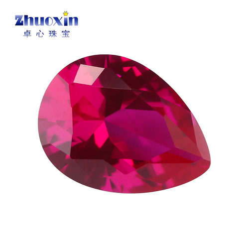 梨形5#红刚玉裸石戒面 水滴形实验室合成培育红宝石Ruby主石配石