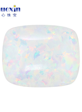 肥长方合成澳宝裸石OPAL 平底素面垫型变彩仿白欧泊石主石 OP17
