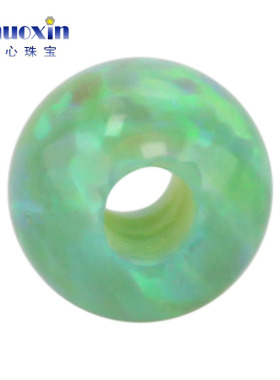 全孔圆珠翠绿色欧泊欧珀石裸石 球形打孔珠子合成澳宝通孔OP11