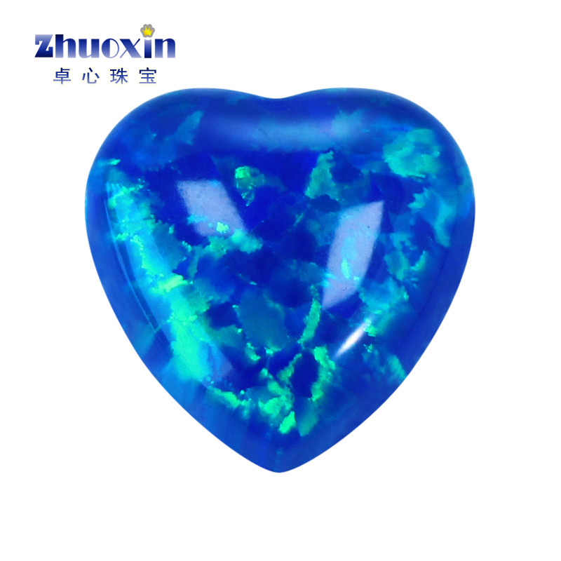 透色蓝欧泊绿变彩心形人造OPAL 平底素面桃心形澳宝戒面镶嵌#5G2