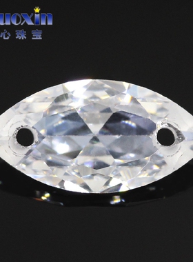 马眼白色锆石戒面双孔裸石尖底 树叶形带孔人造CZ宝石镶首饰品DIY